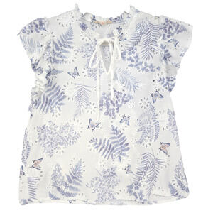White Floral Butterfly Eyelet Ruffle‎ Tie Neck Dainty Cottage Coquette Top Small